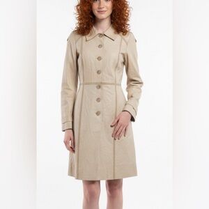 Illia Patchwork Leather Coat Dress Lightweight Soft Neutral‎ Tan Trench Style 6